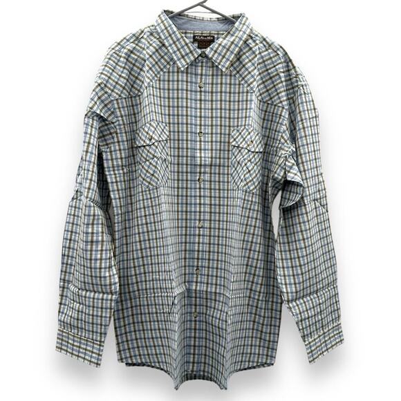 Atlas for Men Cream‎ & Blue Check Striped Button Down Shirt Sz 3XL NEW - Picture 1 of 9